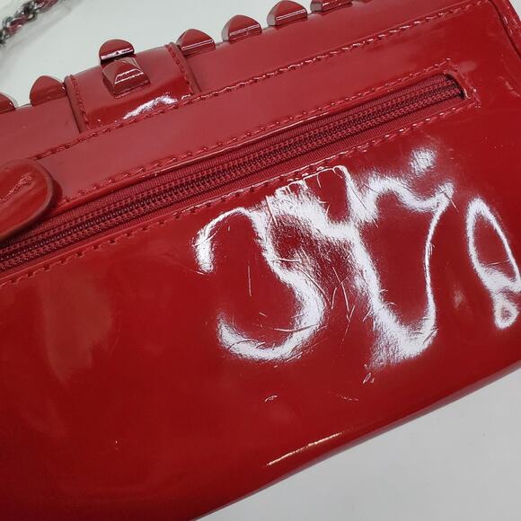 navoh Red Purse Studded Envelope Clutch short metal Chain Strap paisley Lined - Picture 6 of 15